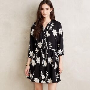 Anthropologie Isabella Sinclair Floral Black White Cotton Dress XXS Petite